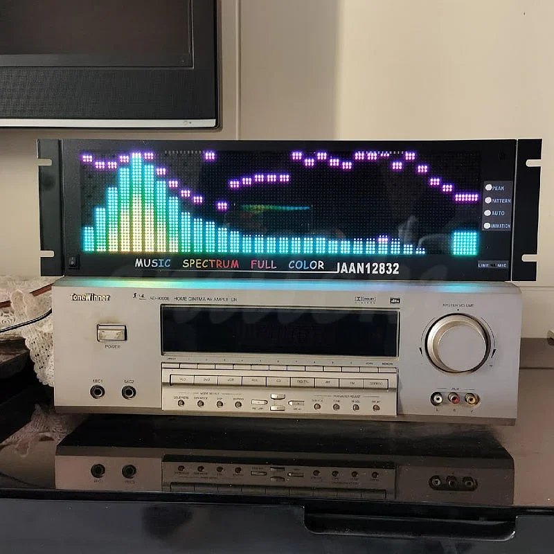 Voice Control Line Control Animation Clock Full Color LED128X32 2U 3U Rack RGB Music Spectrum Remote Control