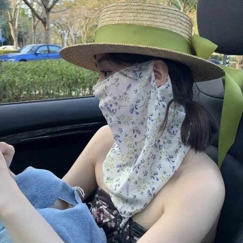 Máscara de protección solar de cara completa con flores de verano, velo de protección ultravioleta fino para mujer, cubierta para el cuello, pañuelo para la cabeza