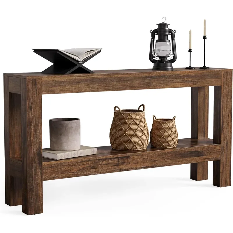 63-Inch Wood Entryway Table Long Farmhouse Narrow Console Table for Living Room Hallway Sofa Entry Entrance Foyer Behind