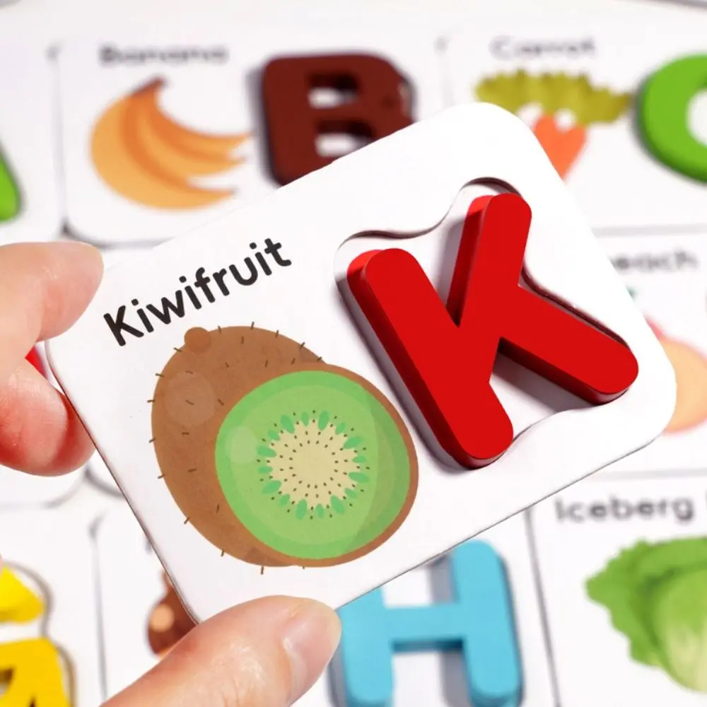 مجموعة بطاقات فلاش الأبجدية الخشبية، ألعاب ألغاز تعليمية للتمرين باللغة الإنجليزية، لعبة الذاكرة المعرفية الرائعة المصغرة #5