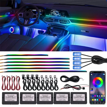 18 in 1 64 Renk RGB Senfoni Araba Ortam Işığı İç Akrilik Kılavuz LED Şerit Işık Dekorasyon Atmosfer Lambası APP Kontrolü ile