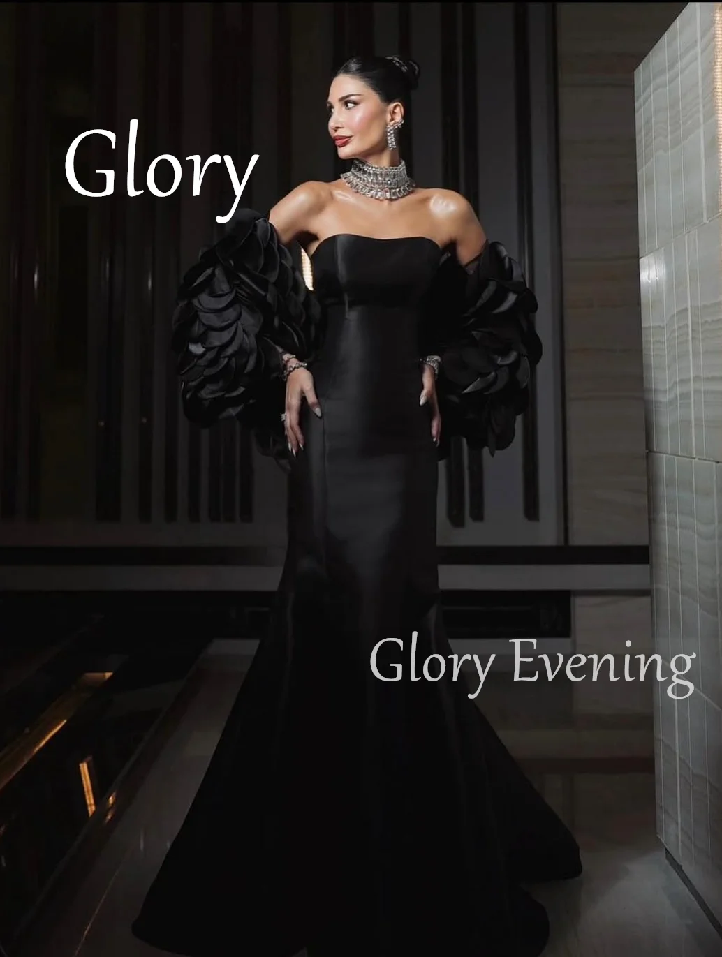 A-lijn galajurk strapless vloerlengte zwarte avondjurken Saoedi-Arabië dames elegante trouwjurk prachtig op maat