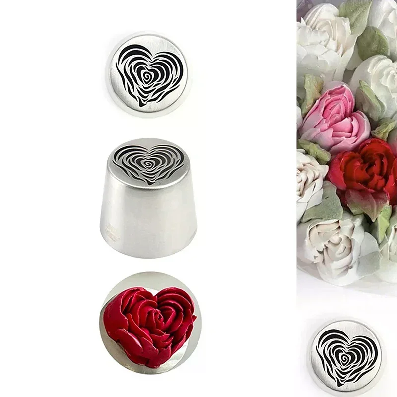 Stainless Steel XL Heart Rose Flower Pattern Russian Icing Tip Marshmallow Piping Nozzle Decorating Utensils Baking Cake Tool