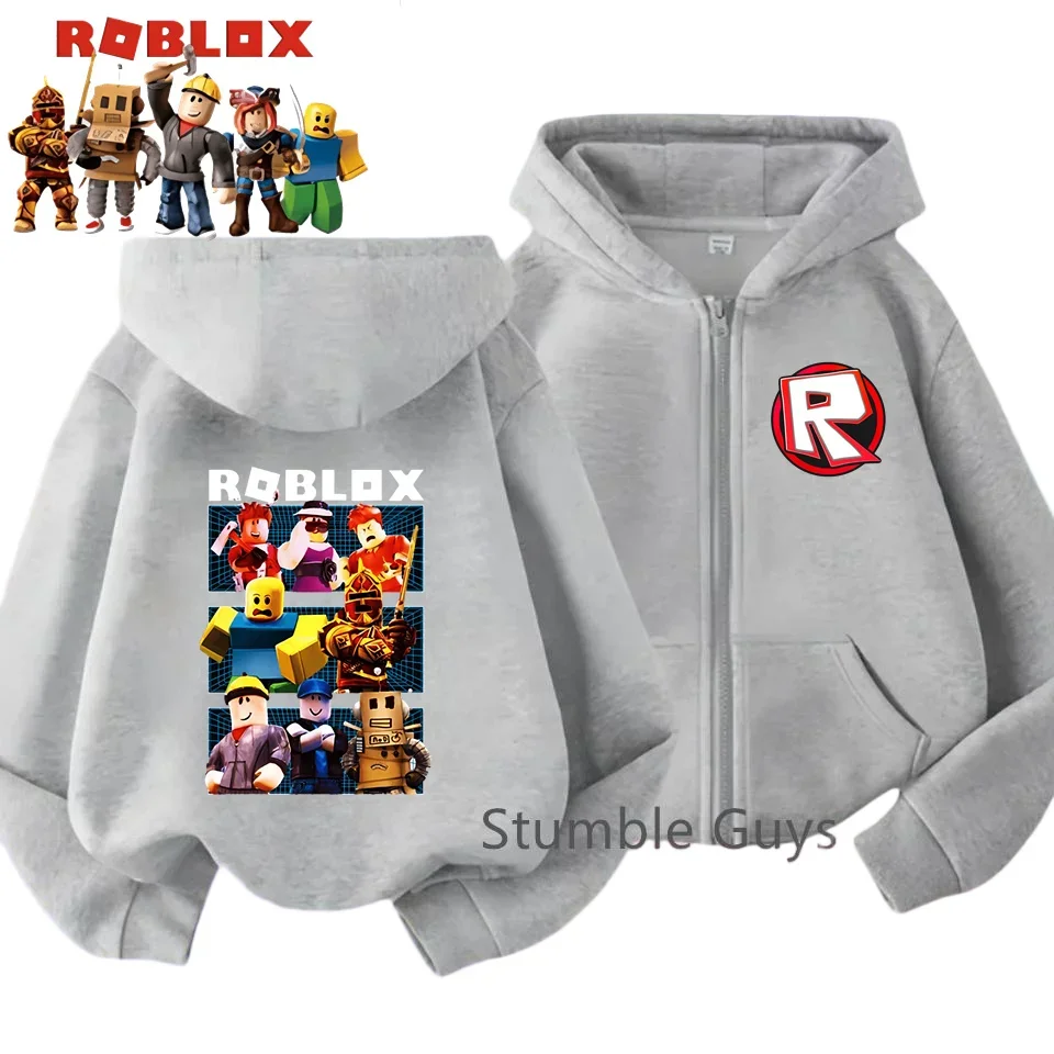 سويت شيرت Roblox Kids لربيع الخريف بقلنسوة بسحاب، سويت شيرت عصري مطبوع عليه لعبة للأولاد والبنات