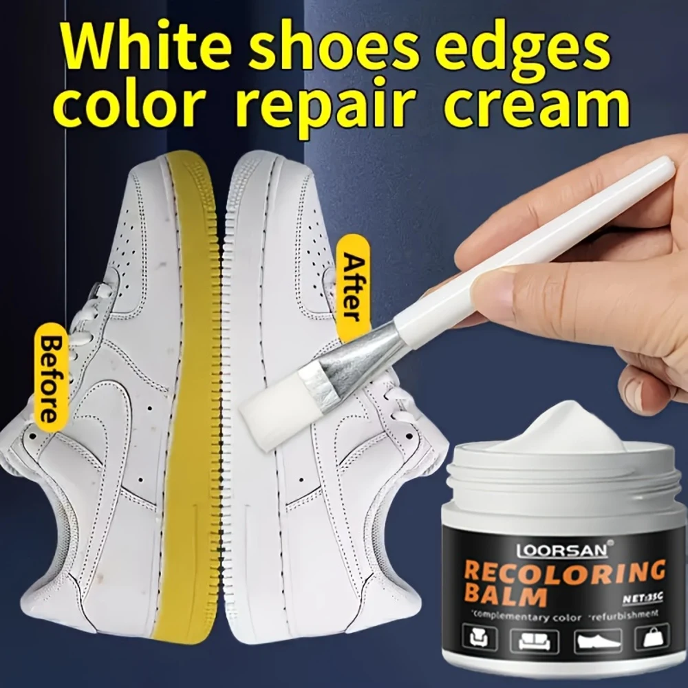 LOORSAN New White Shoe Edge Restorer 35g - Professional Shoe Repair Cream for Sneakers, Boots, Leather, Easy Apply Color Fix