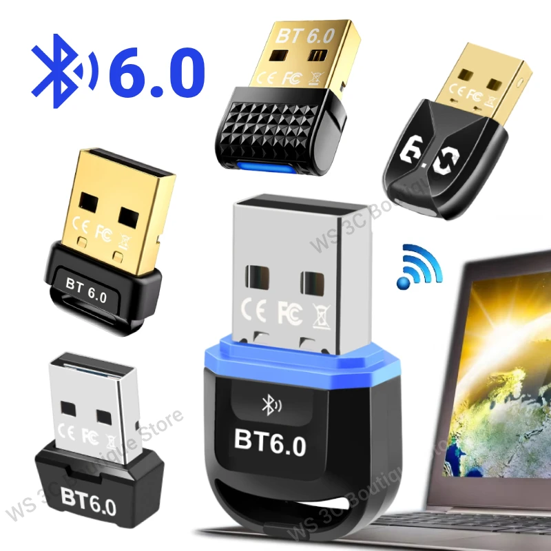USB Bluetooth 6.0 Adapter Transmitter Bluetooth Receiver Audio Bluetooth Dongle Wireless USB Adapter for Computer PC Laptop