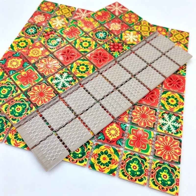 1 Piece DIY Mosaic Ceramic Decorative Tile Unique Floral Design Handmade Artistic Home Decor Suitable for Living Room Kitchen Ba