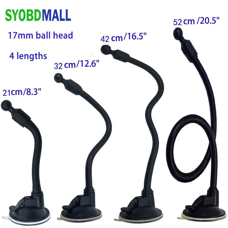 17MM Ball Head Hose Sucker Base for Car Mobile Phone Tablet Holder Accessories Windshield Mount for Phone Holder Clip 4 Lengths