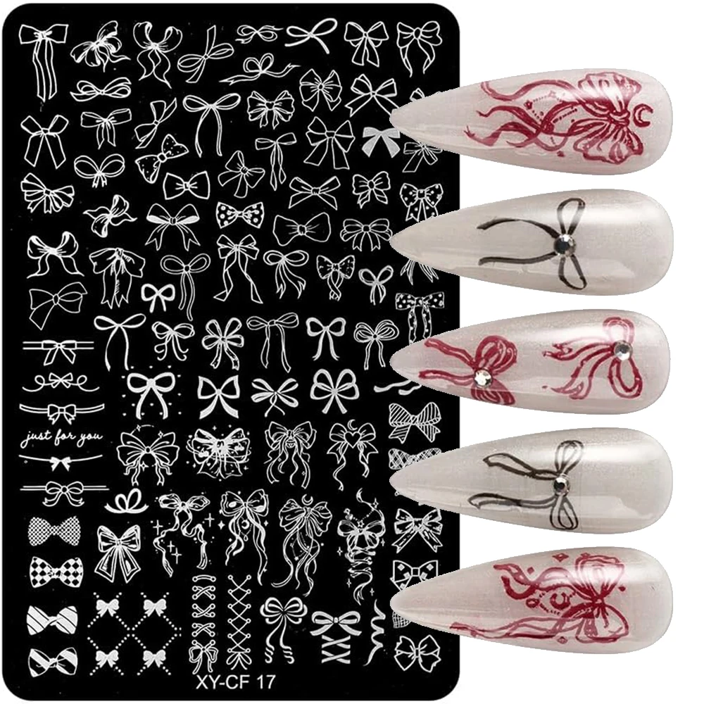 Multi Shape Bow Nail Stamping Plate Stainless Steel Image Cute Bows Manicure Transfer Printing Stencil Bowknot Plates Tool