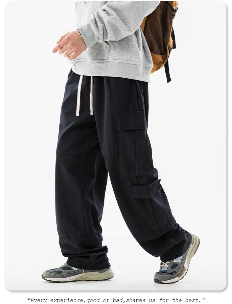 Herren Vintage Multi-Pocket Cargo-Hose mit elastischem Kordelzug, weitem, geradem Bein, Outdoor-Streetwear, lockere lange Hose – Detail 18