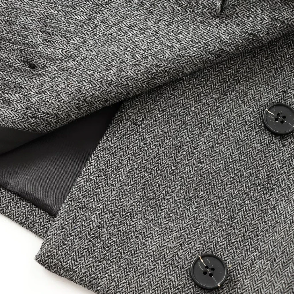 

Women's Blended Herringbone Twill Suit Jacket Wide Pleated Midi Short Style Grey Top European American Fashion