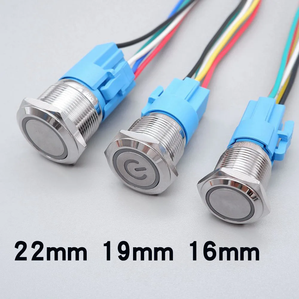 20pcs Metal Push Switch LED Light 16mm 19mm 22mm Momentary Latching With Socket Waterproof Button Car Start Switch 5V 12V 220V