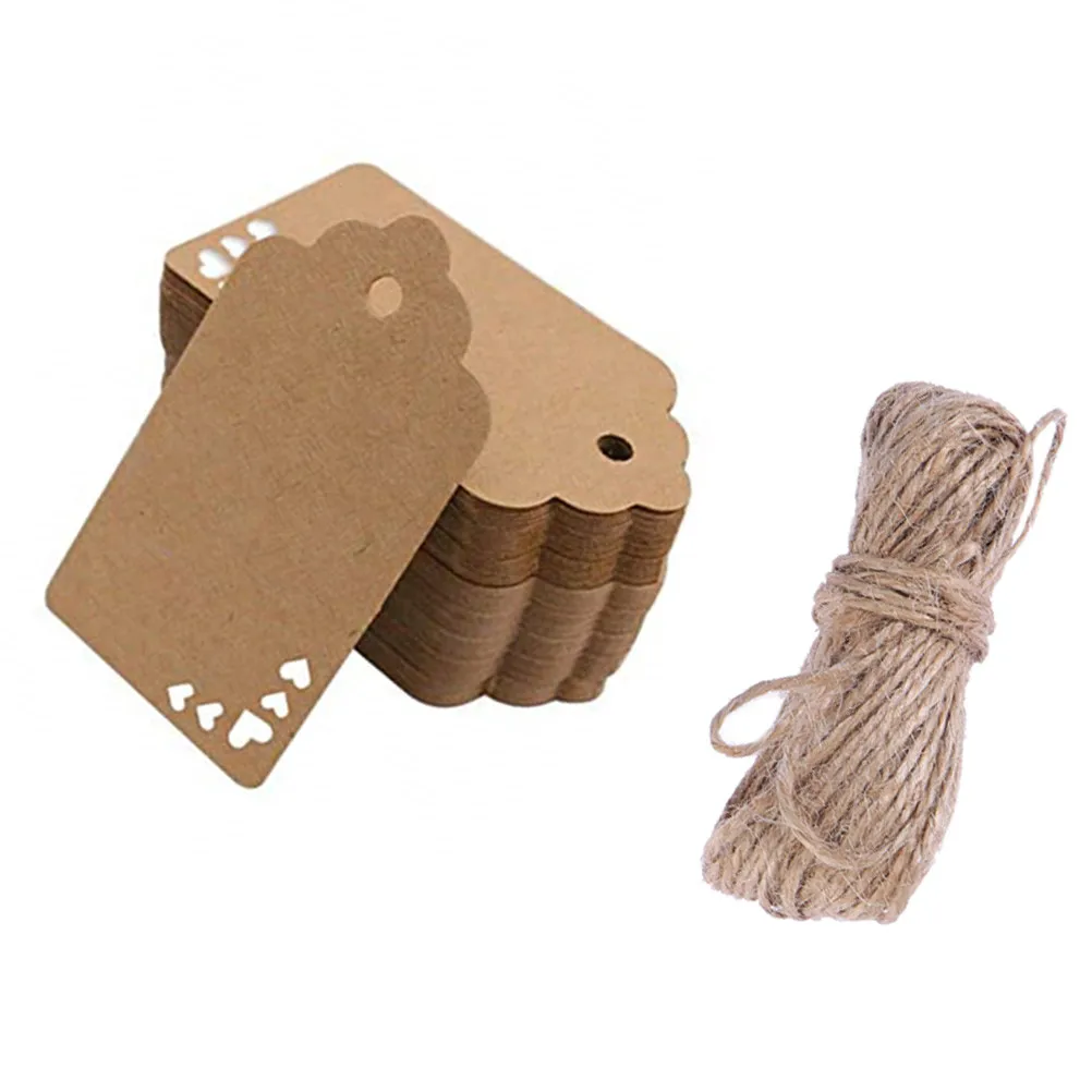 

50 шт. крафтовых бирок в форме сердца с волнистым краем, пустые подвесные карточки для DIY-проектов, скрапбукинга, декупажа, подарочные бирки с лентой 5 м