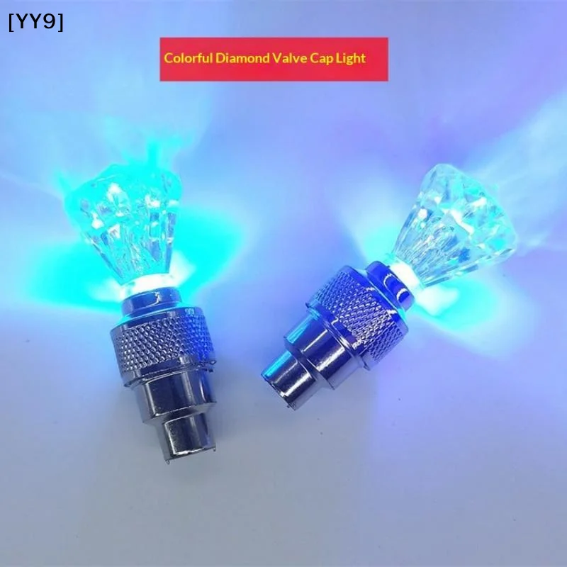 2 Pcs Diamond Design RGB LED Tire Valve Lights Colorful Flashing Waterproof For Bikes Motorbikes Night Riding[YY9]