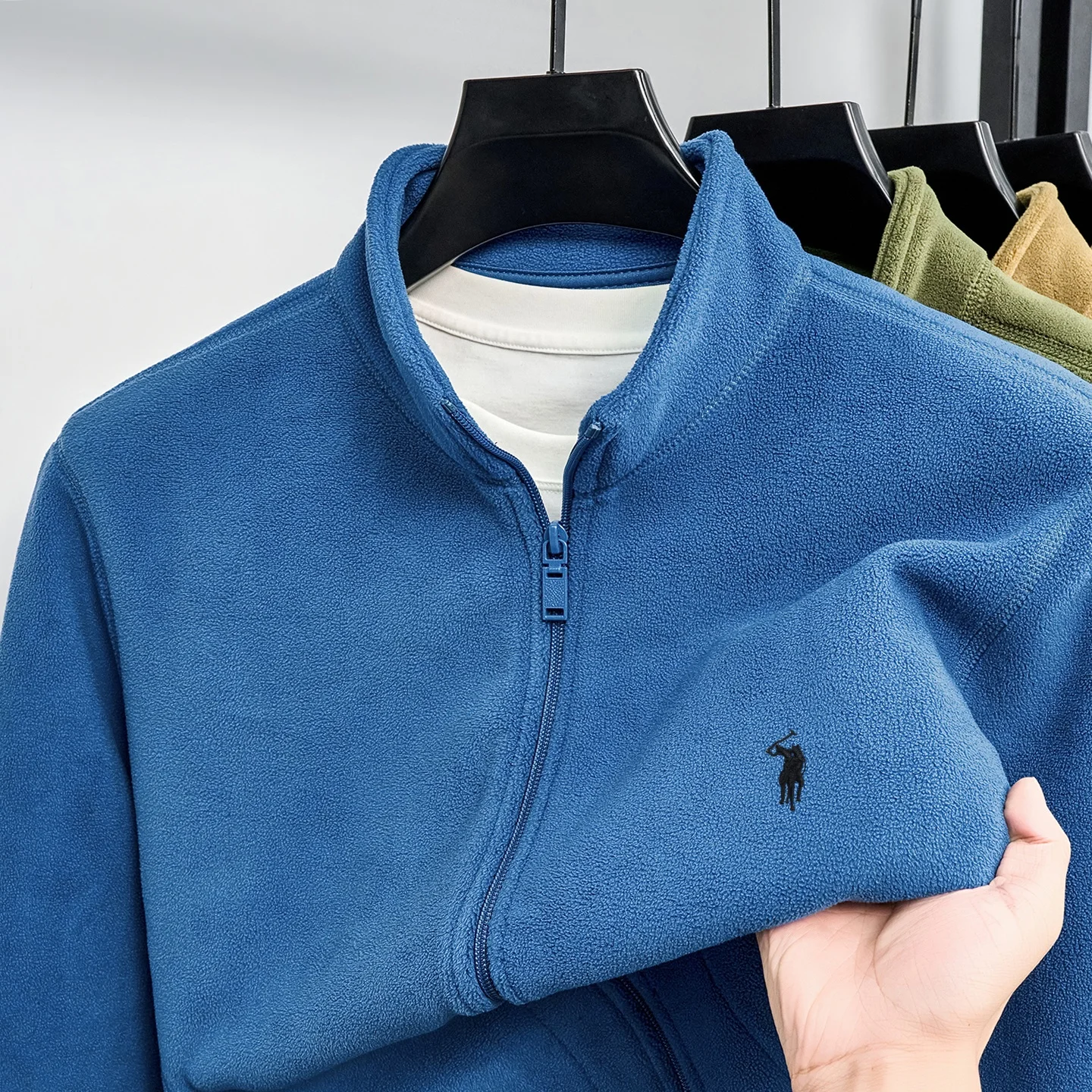 Designer Brand Luxury Men's Zipper Stand Collar Coat High-Quality Paul Pony Embroidery Winter Velvet Comfort Warm Casual Jacket