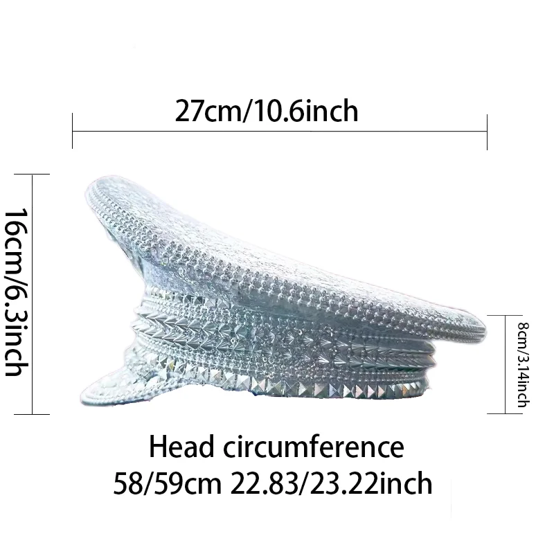 Hongluan prata capitão chapéus strass para homem ardente festival mulher, traje de halloween chapéu adulto, cosplay acessórios femininos