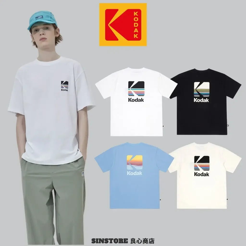 Kodak Inspired Simple Logo T Shirt Men Women Casual Retro Print Tee Basic Cotton Crew Neck Short Sleeve Top