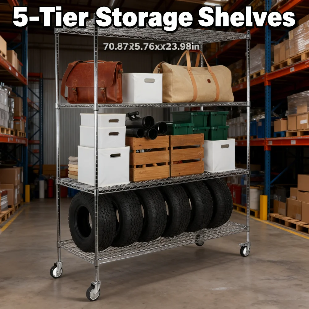 Étagères de rangement en acier robuste à 5 niveaux, chaque support de couche 250KG pour entrepôt, garage, hôpital, 70,87x59,76x23,98 pouces