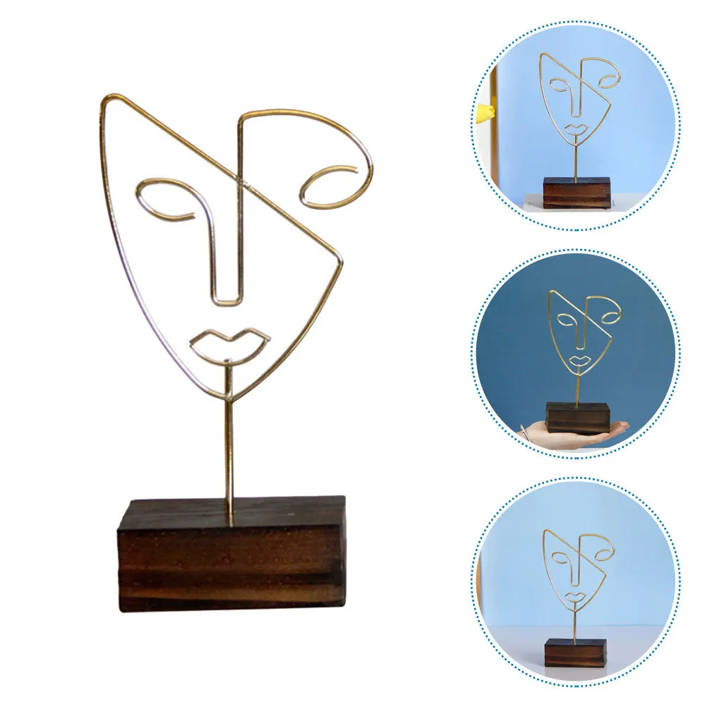 

Art Display Metal Figure Line Statue With Wooden Base For Home Office Decor Desktop Sculpture Abstract Ornament