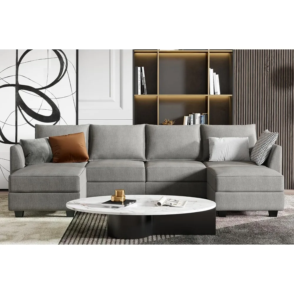 

U Shaped Couch with Storage, Modular Sectional Sofa for Living Room, Grey