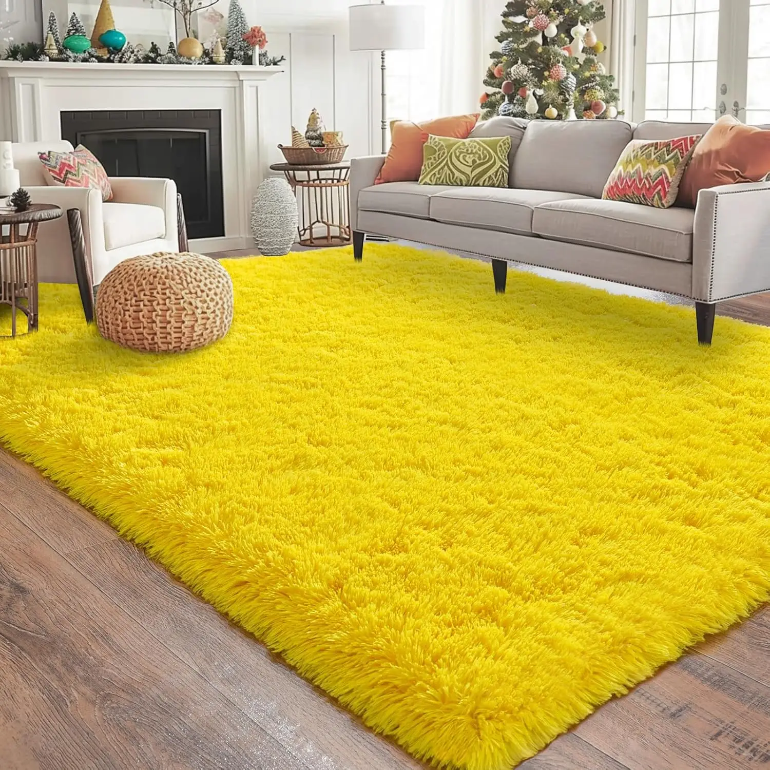 Soft Area Rugs for Living Room Non-Slip Thick Plush Carpets for Winter Anti-Slip Fluffy Artificial Velvet Rug Soft Yellow Carpet