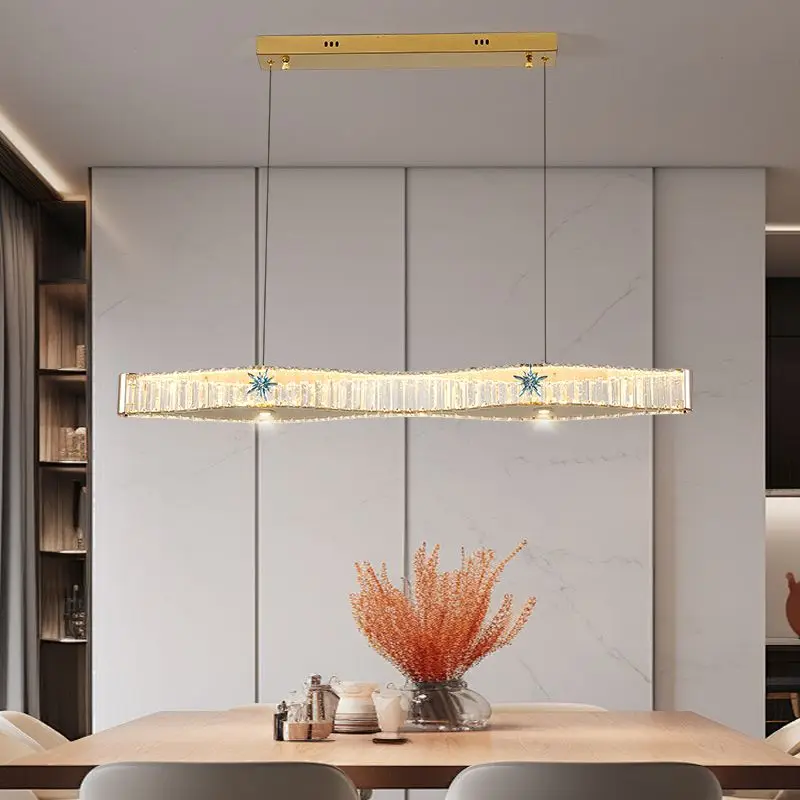 Modern Luxury Long Crystal Chandelier for Kitchen Dining Table Living Room Pendent Lamp Indoor Lighting Hanging Light Fixture