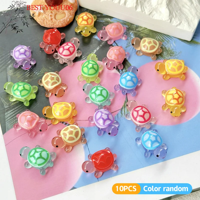 (YOUU06)10Pc Mini Luminous Turtle Cute Cartoon Resin Miniature Figurine Ornament Micro Landscape Decoration DIY Home Desktop