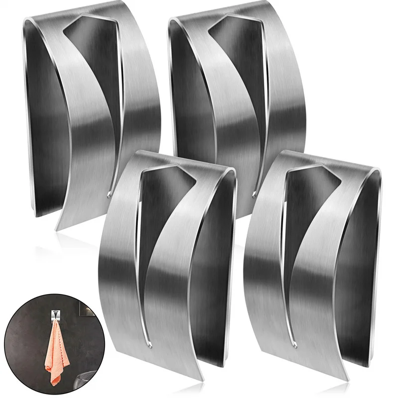 1/2PCS Stainless Steel Towel Holder Hook Self Adhesive Clip Bathroom Cloth Hanger Household Wall Mounted Towel Rack Storage