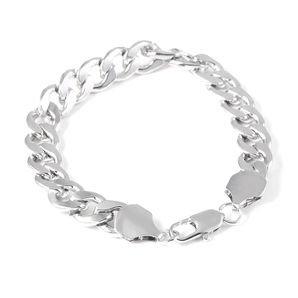 Bracelet en argent regardé 925 pour homme, chaîne cubaine latérale, bijoux de fiançailles, cadeau, 10mm, pouces