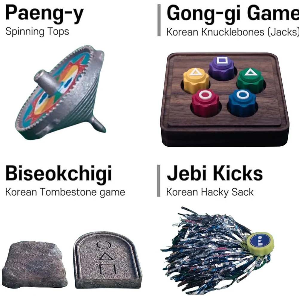 Korean Folk Game Set (Korean Traditional Play Game)- Jebi Chagi, Gong-gi, Biseokchigi, Paeng-y, DDAKJI, Family Travel Games Toy