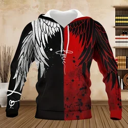 Fashion Mens Hoodies Red Black Skull Angel 3D Printed Sweatshirt Autumn Unisex Kangaroo Pocket Pullover Hoodie Casual Sportswear