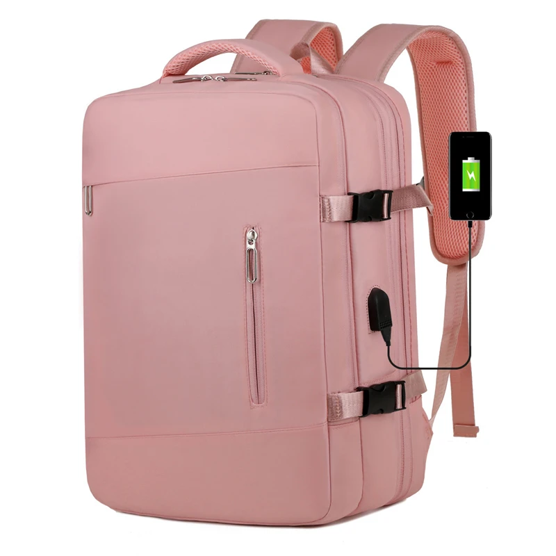 Cabin Backpack PINK Casual Travel Backpacks Expandable Men Large Capacity Waterproof Back Pack Bag Laptop Bagpack USB Charging