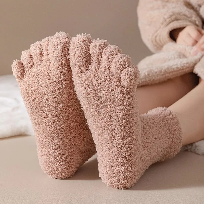 Winter Thick Five Toe Short Socks Coral Velvet Thermal Keep Warm Floor Sleep At Home Soft Elastic 5 Finger Terry Socks Stocking