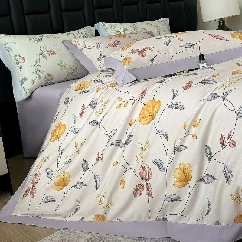 Pure Cotton Bedroom Digital Printing 4 Piece Set All Cotton Bed Sheet Fitted Sheetduvet Cover Soft Long Staple Cotton Bedding