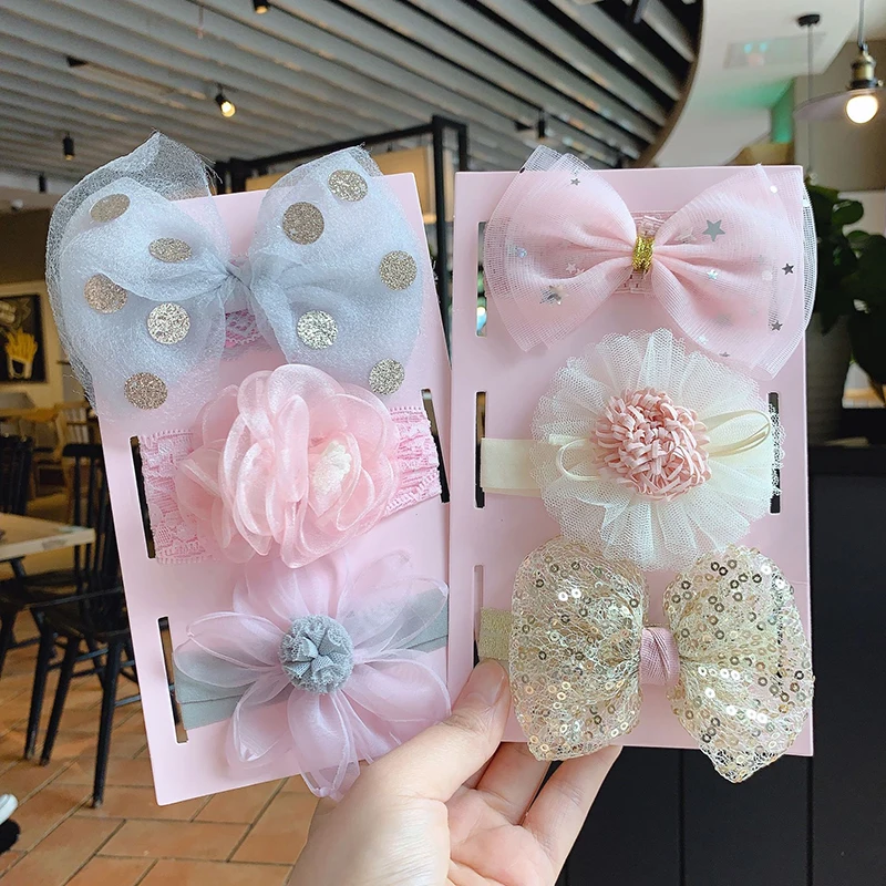 3Pcs/set Princess Lace Hairband Flower Baby Headband Elastic Infant Turban Headscarf Bow Newborn Headwear Kids Hair Accessories