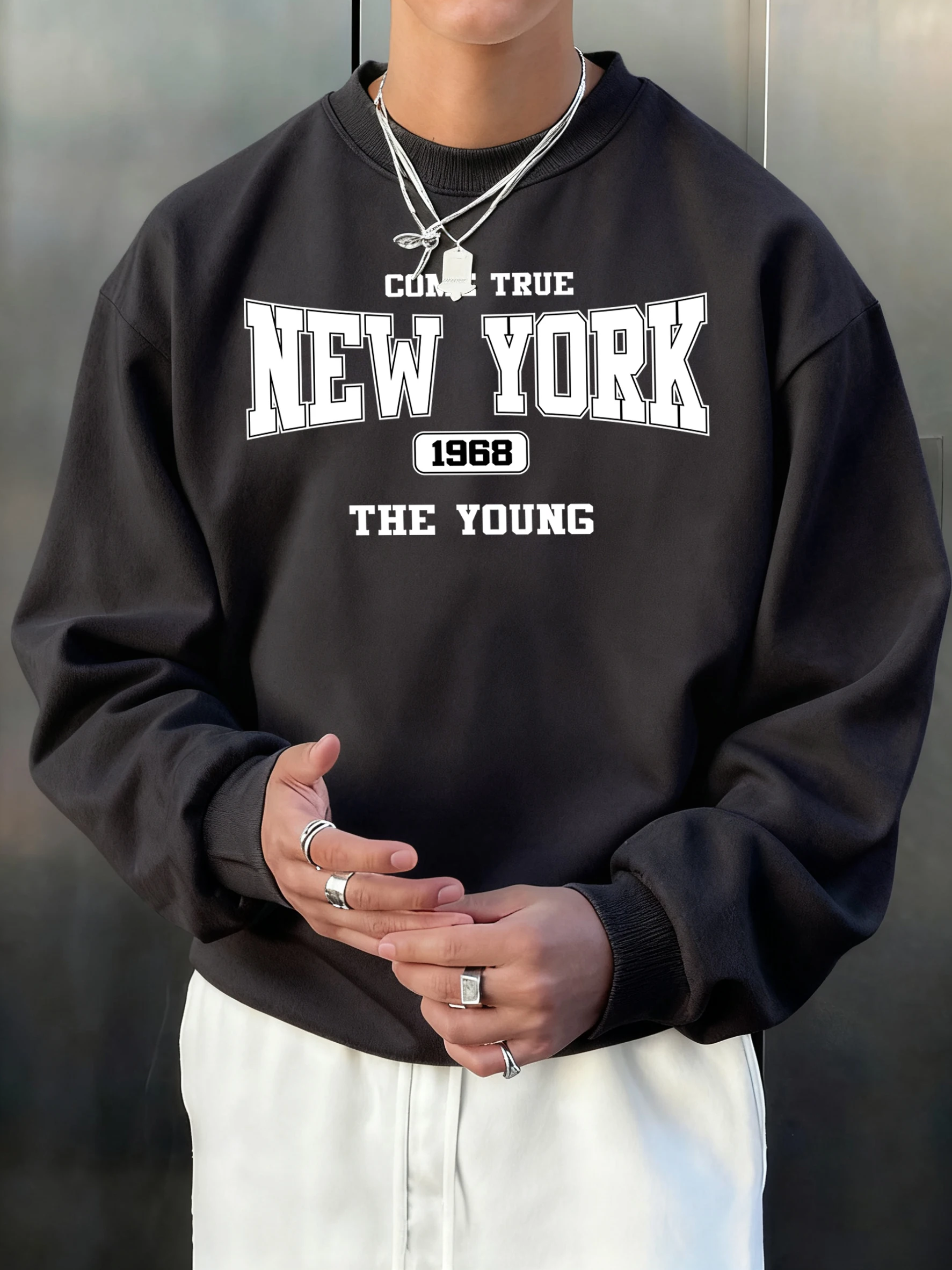 

Новинка: Мужские свободные зимние толстовки New York The Young Art с буквенным принтом, теплые, с круглым вырезом, для офиса и улицы, спортивная одежда