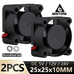 2pcs Gdstime 3D Printer cooler Axial 25mm fan DC 5V 12V 24V 25x25x10mm Dual Ball/Sleeve 2.5mm Graphics Card mini cooling fan