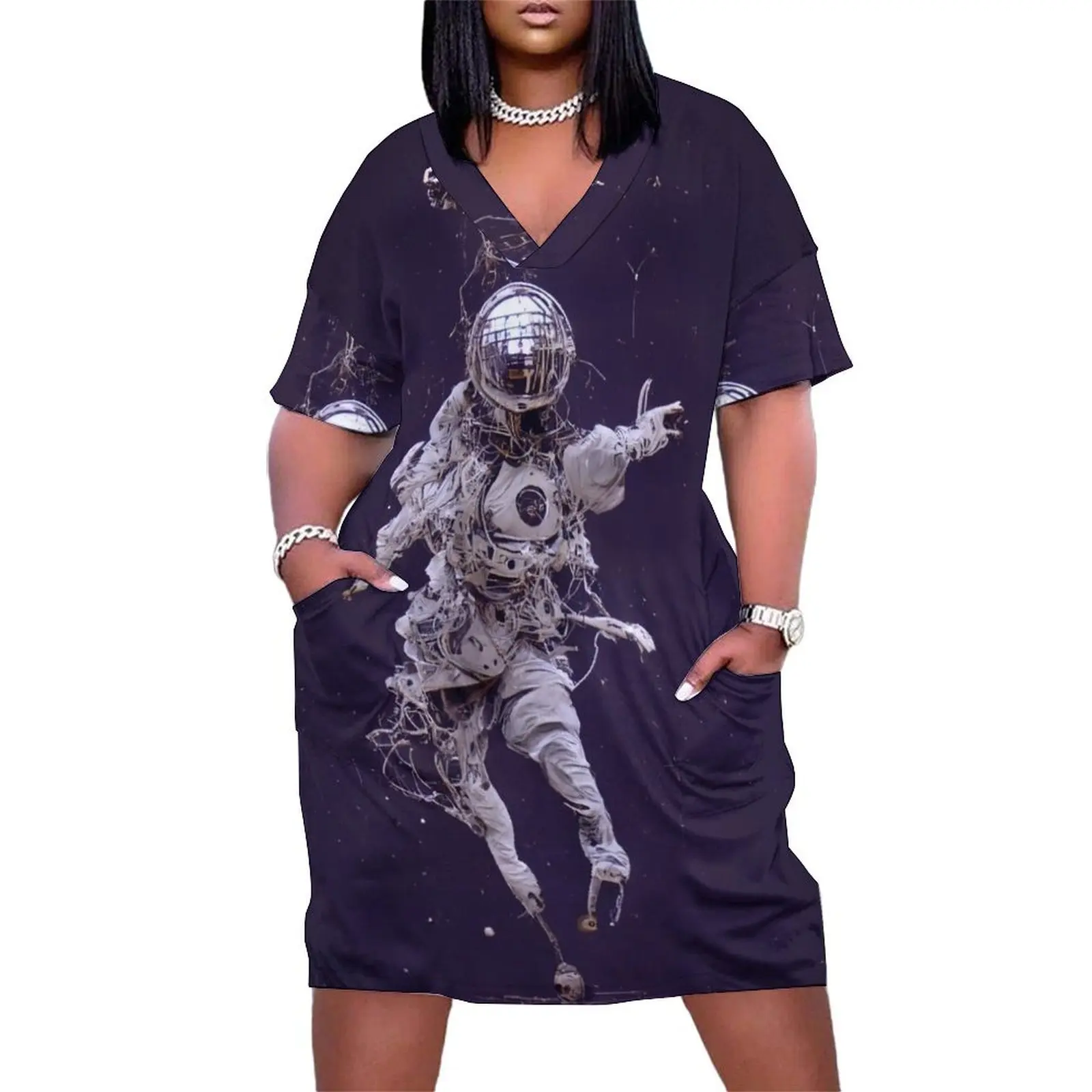 Martian Groove Disco Astronaut Astro Disco 000 Loose Pocket Dress women clothes african dresses for woman