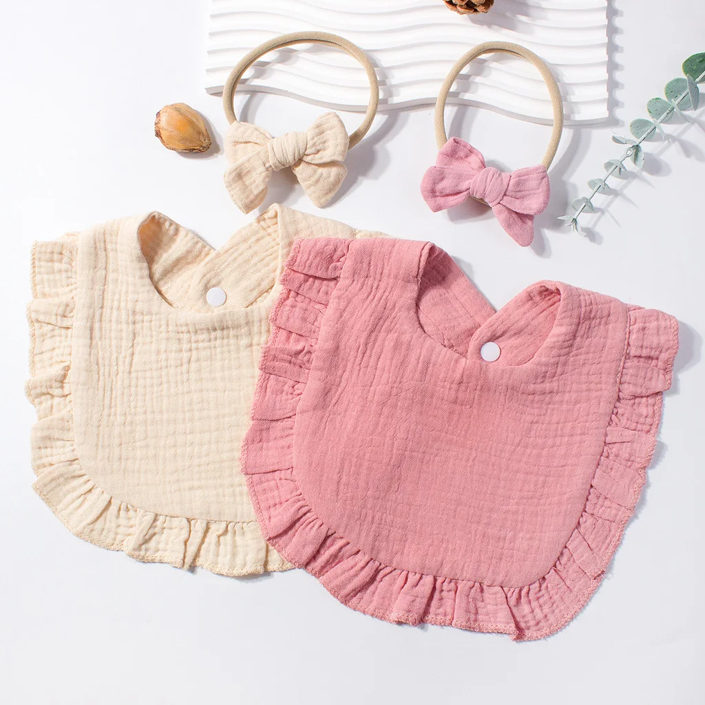 القطن الطفل عقال مع منشفة لعابه مجموعة القوس الطفل عقال بلون لينة الوردي الأزرق الأبيض مريلة الفتيان الفتيات مريلة مزيج مجموعة