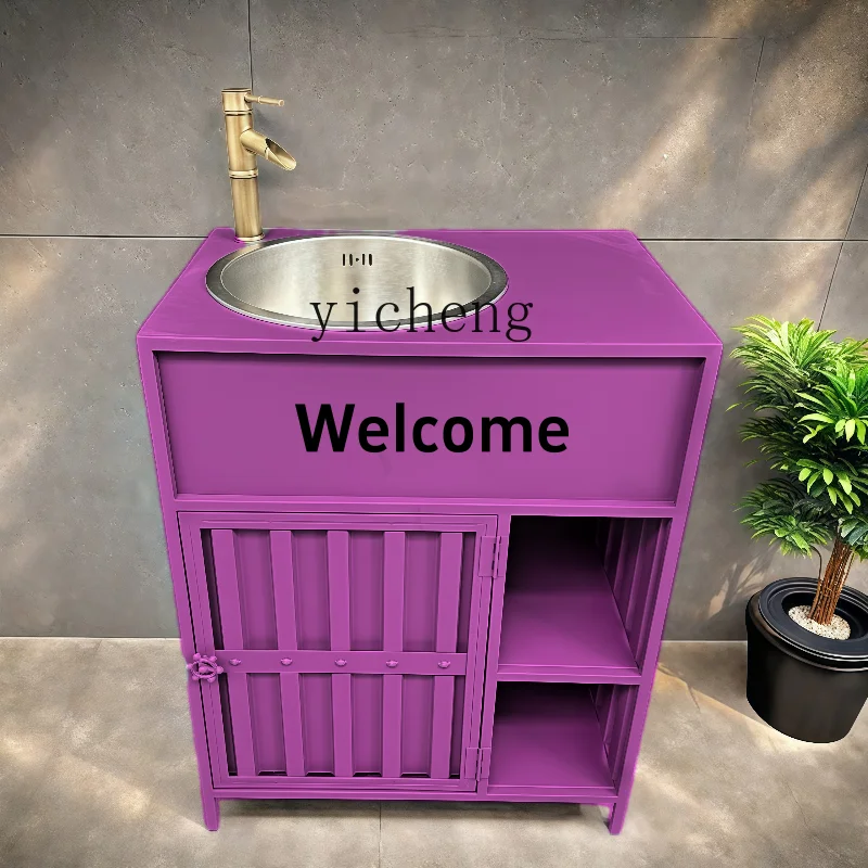 

FY wash basin cabinet retro stainless steel wash basin column type wash basin