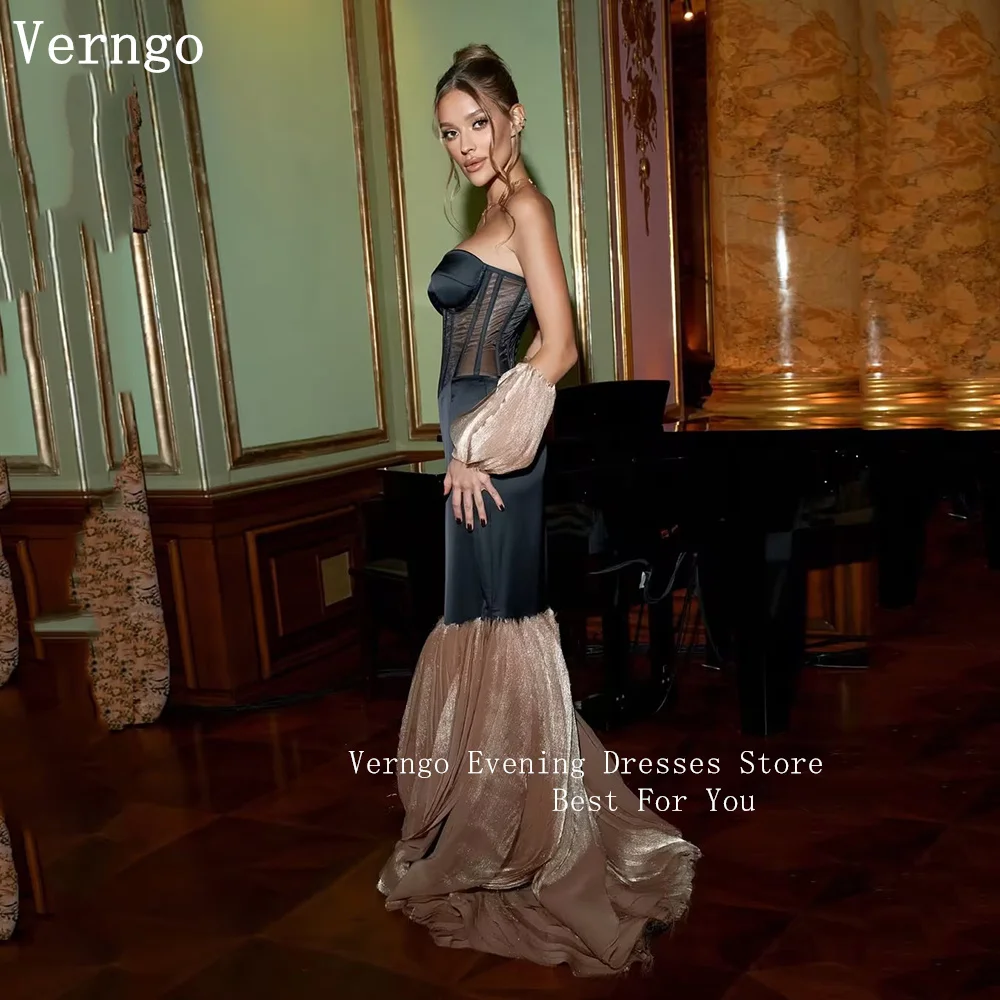 Verngo-Robe de Soirée en Satin Noir, Forme Sirène, Manches Amovibles, Élégante, Personnalisée