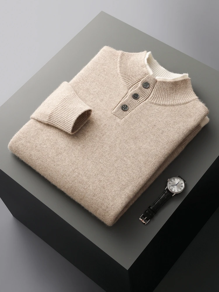 2025 New Chic High Quality Men's Thick Soft Warm Sweater Autumn Winter 100% Cashmere Knitted Pullover Business Male Clothes Tops