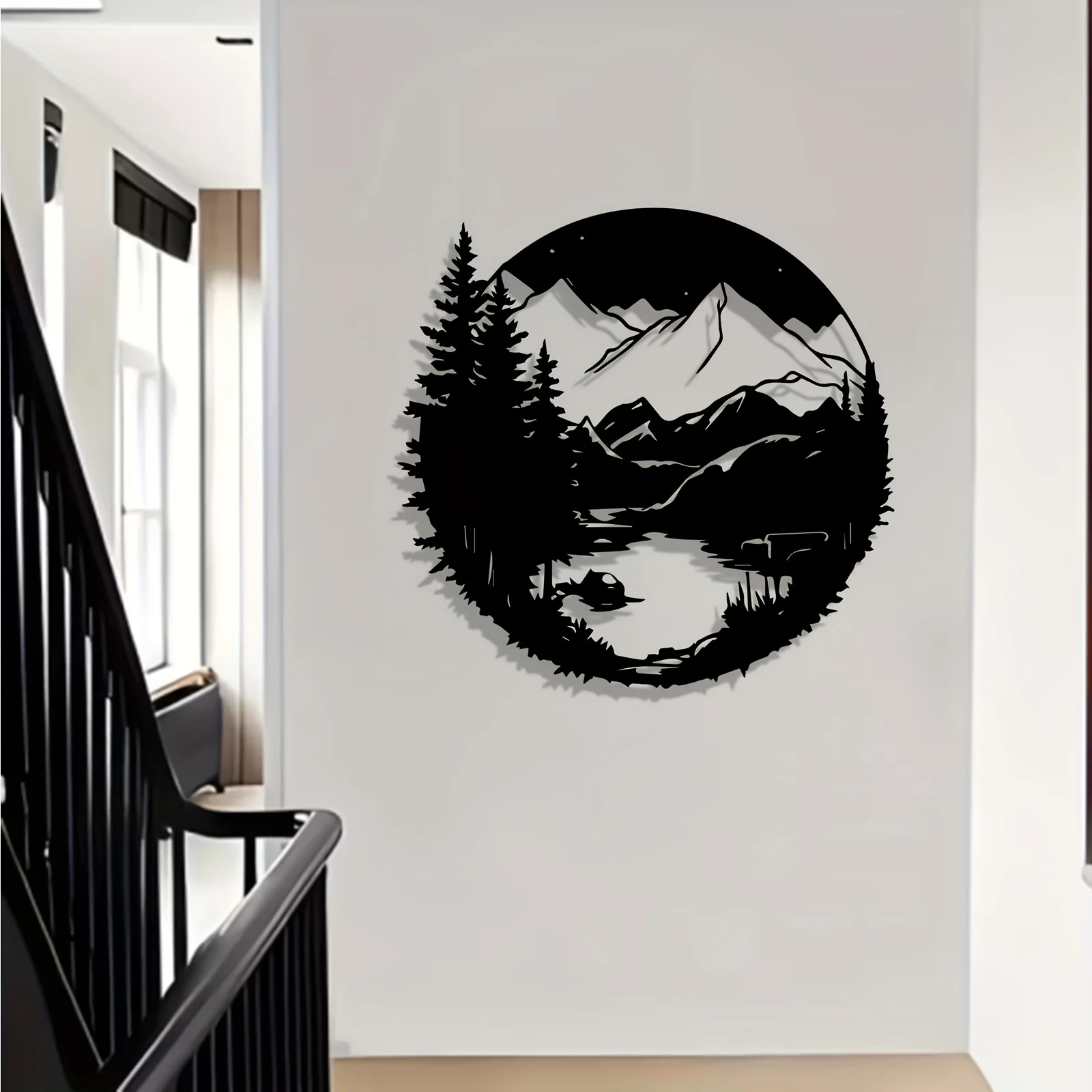River Mountain Metal Wall Sculpture Indoor Outdoor Landscape Garden Christmas Gift Rustproof Hanging Unique Decor Ornament Sign