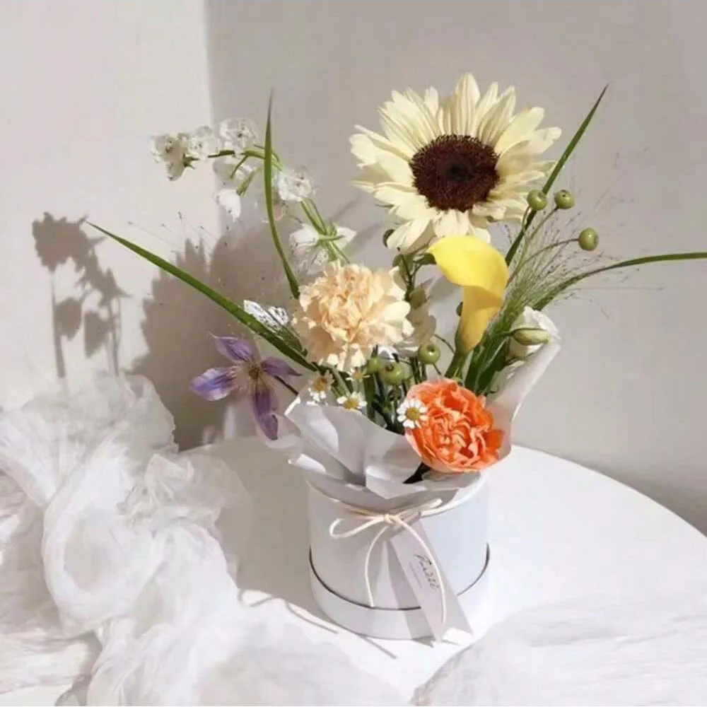 Caja de flores de 12x12cm, Cajas de Regalo redondas de cartón, decoración de embalaje de flores rosas para fiesta de boda, caja para envolver regalos del Día de San Valentín