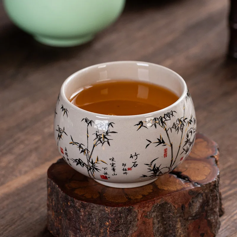 Exquisite Coin Pattern Arhat Master Cup Ceramic Tasting Cup Personal Single Tea Cup for Home Daily Tea Drinking