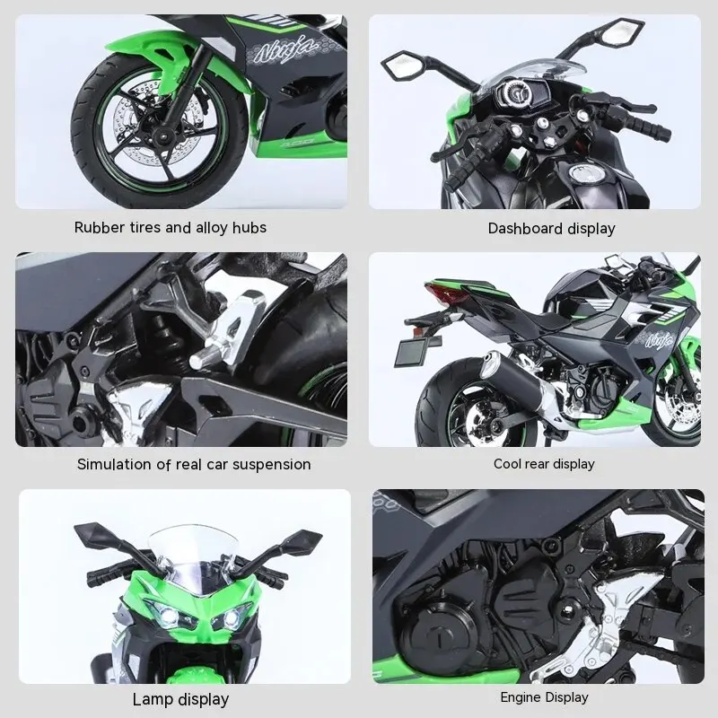 1:12 Kawasaki Motorcycle Die-cast Model - Sound & Light Effects - Authentic Details - Fun for Kids & Motorcycle Lovers