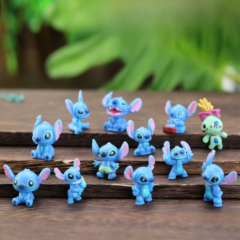 

12pcs Disney Lilo & Stitch Dolls Decoration Anime Action Figure Toy Q Figurals Car Desk Decoration Model Children Birthday Gifts