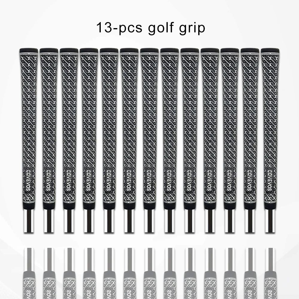 

13 ручек для гольфа, изготовленных из усовершенствованной резиновой техники, несущих комфортных ощущений, прочных, текстурированных и высокого трения.
