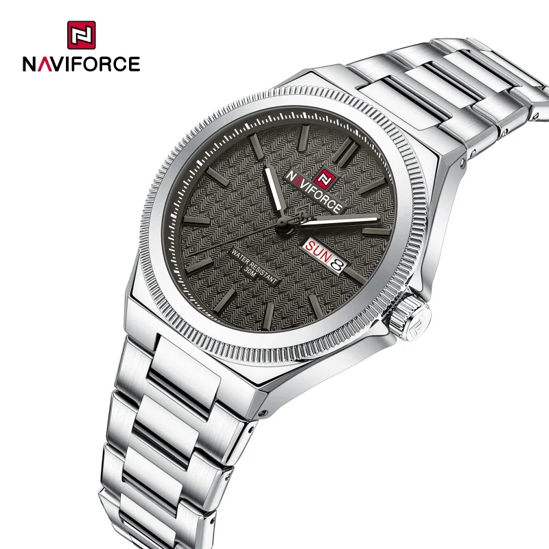 NAVIFORCE Classic Male Quartz Wristwatch Calendar Display Steel Band 30M Waterproof Luminous Casual Fashion Business Man's Clock