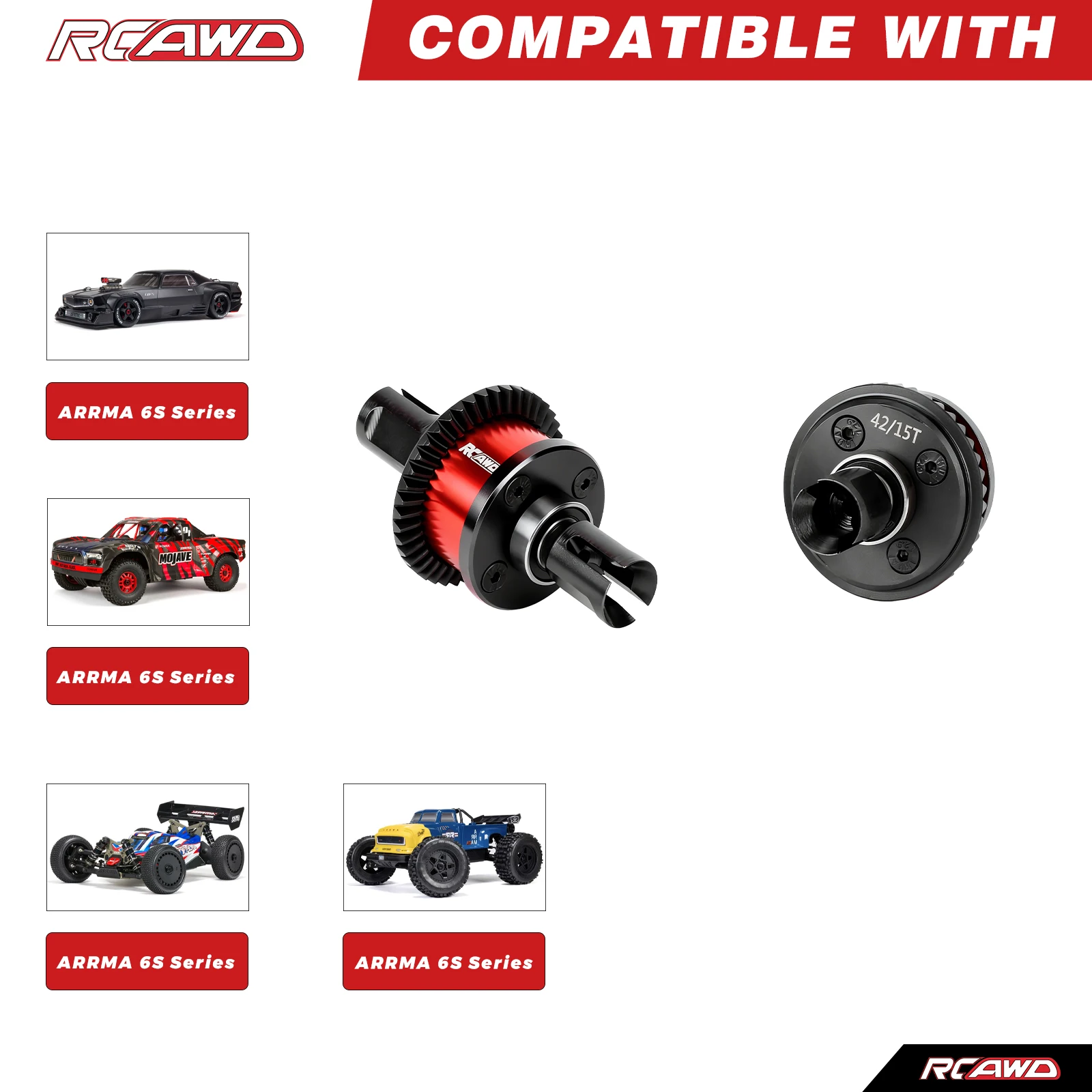 RCAWD Front Rear 42T 15T Differential Set with Slipper Kit for Arrma 1/7 LIMITLESS 8S ARA7816 EXB Diff Input Gear Upgrades Parts
